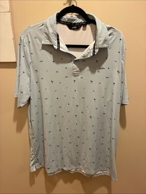 Palm Light Blue Printed Polo Shirt - Casual Short Sleeve